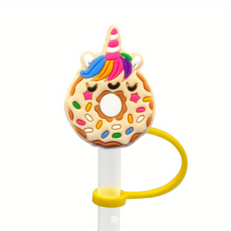 Cute Donut Straw Tips Cover - Reusable Silicone Aniame Drinking Straw Topper