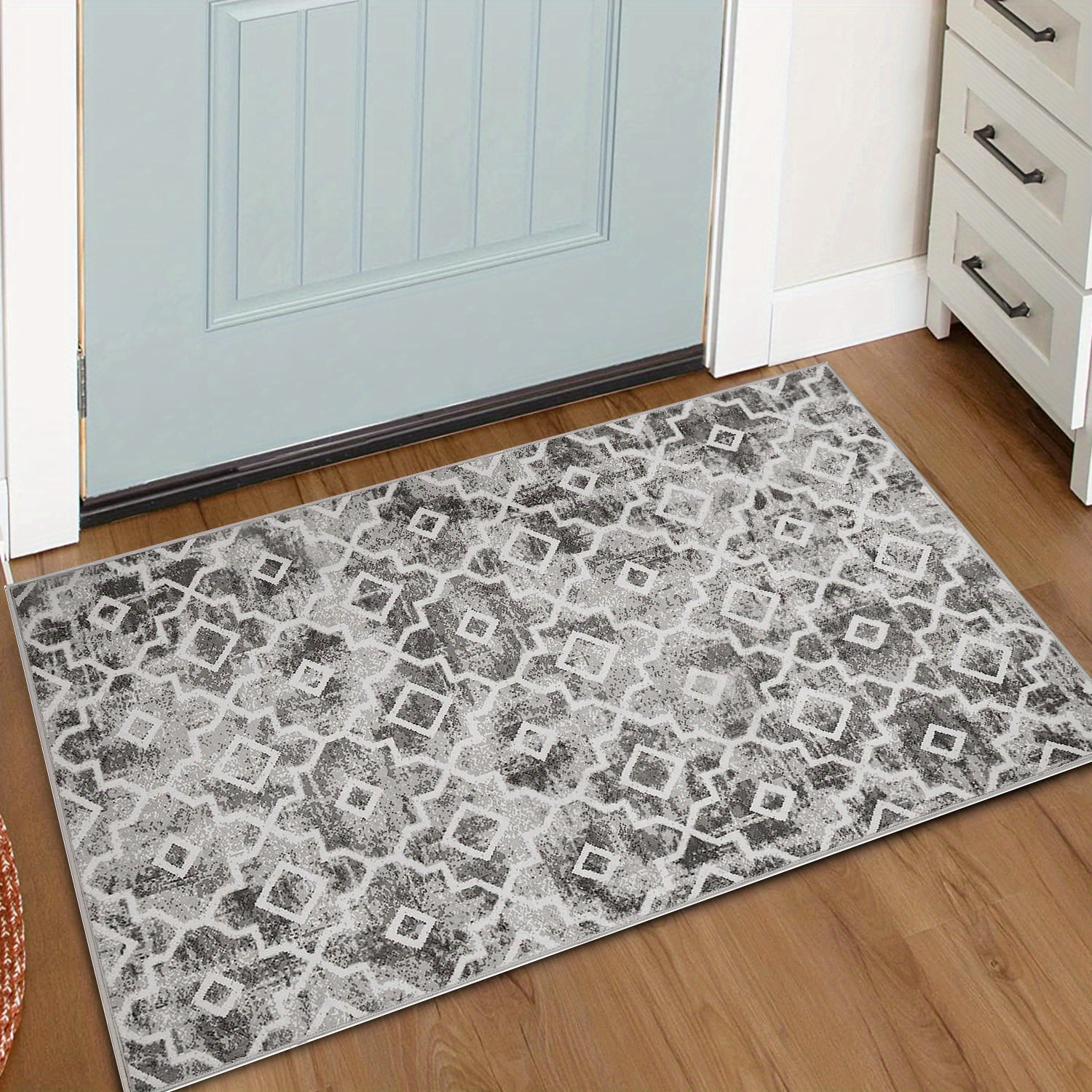 Grey Black Bohemian Tribal Area Carpet, Retro Grid Small Entrance