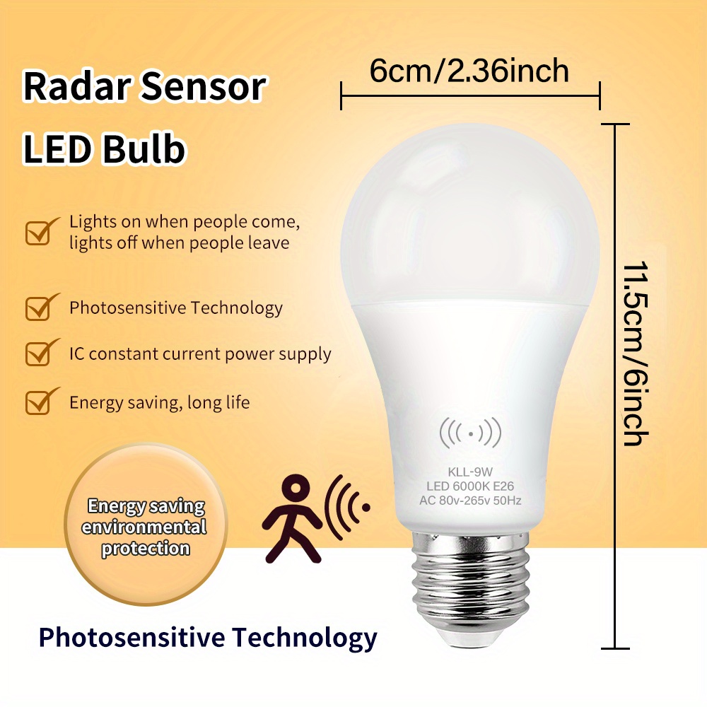  Z Bombillas con sensor de movimiento, bombillas LED del  anochecer al amanecer, luz detector de movimiento de radar, equivalente a  100 W, base E26, A19, lámpara de iluminación para interiores y