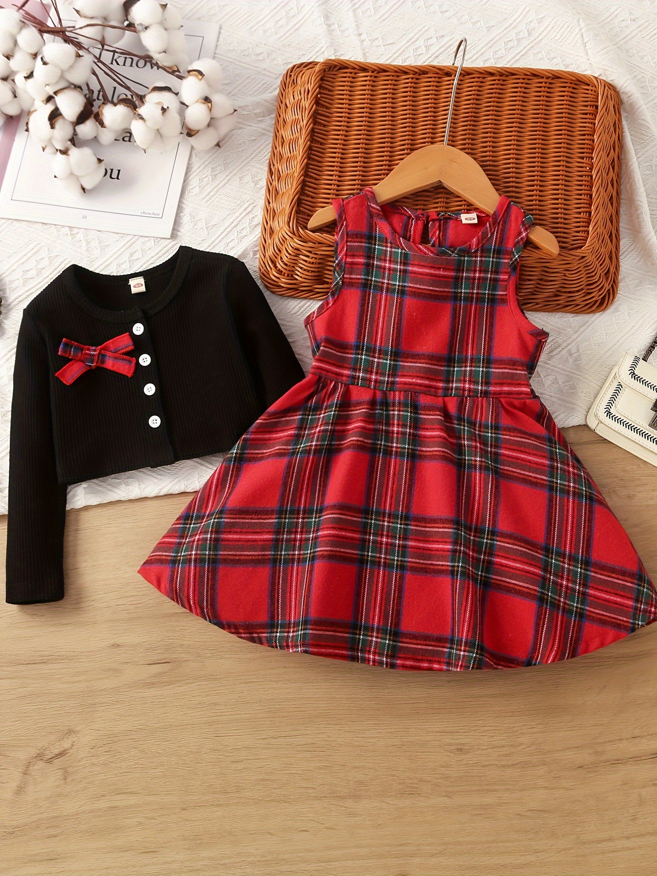 Conjunto Elegante 2 Piezas Niña Cárdigan Manga Larga Vestido - Temu