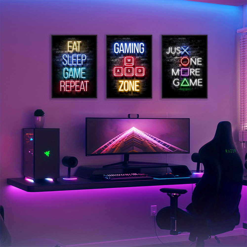 Canvas Painting Neon Game Poster Game Hall Boy Bedroom Temu