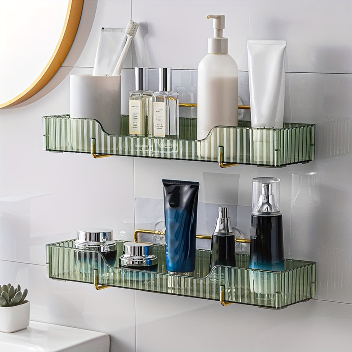 Shinpuru Bathroom Shelf - Adhesive Floating Shelf for Tile Walls for  Bathroom Storage, Shower Rack, Wall Decor, Modern Design Square Bathroom