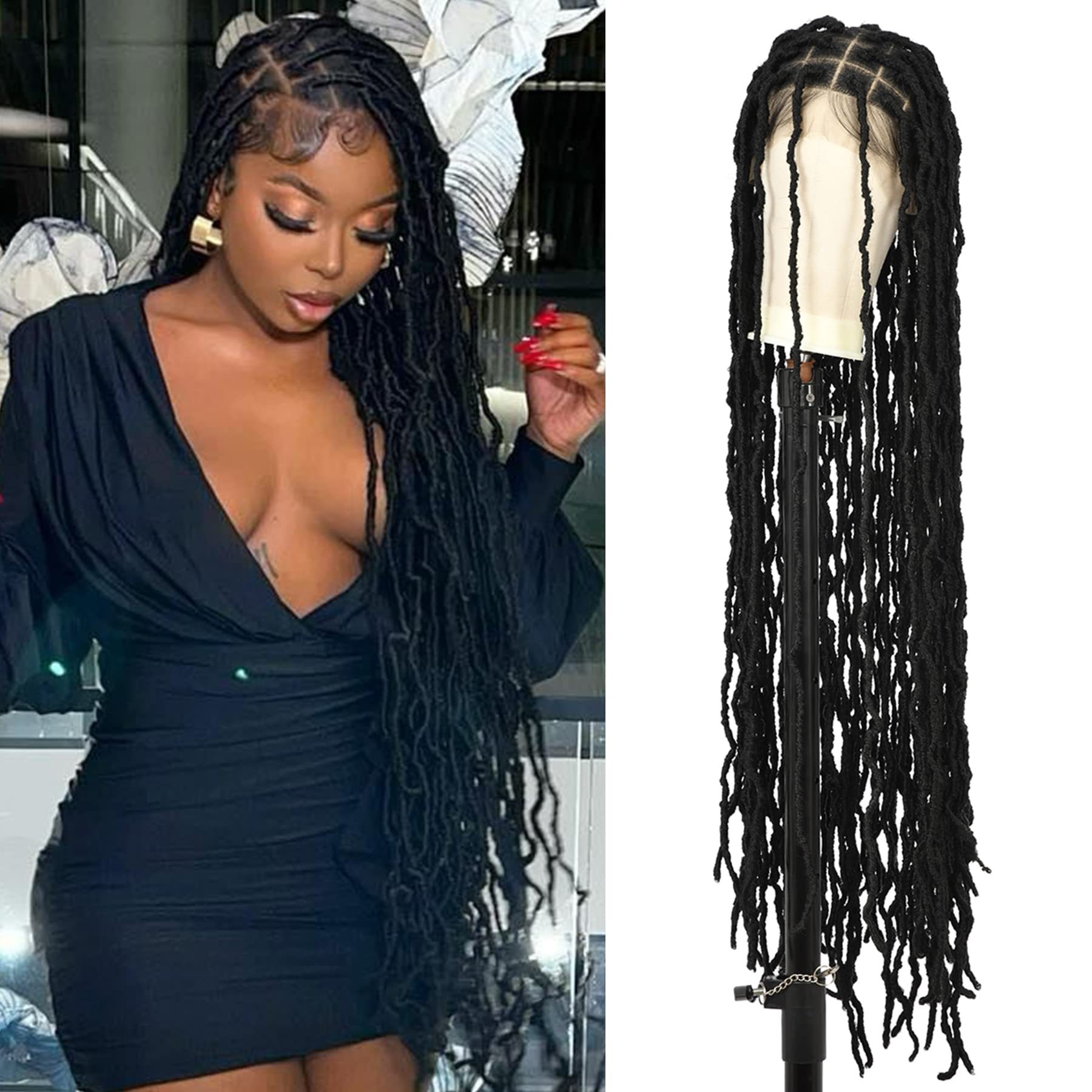 Braided wig ,box braided wig lace wigs cornrow wigs goddess locs - Wigs  blue, average, braided, long, synthetic hair