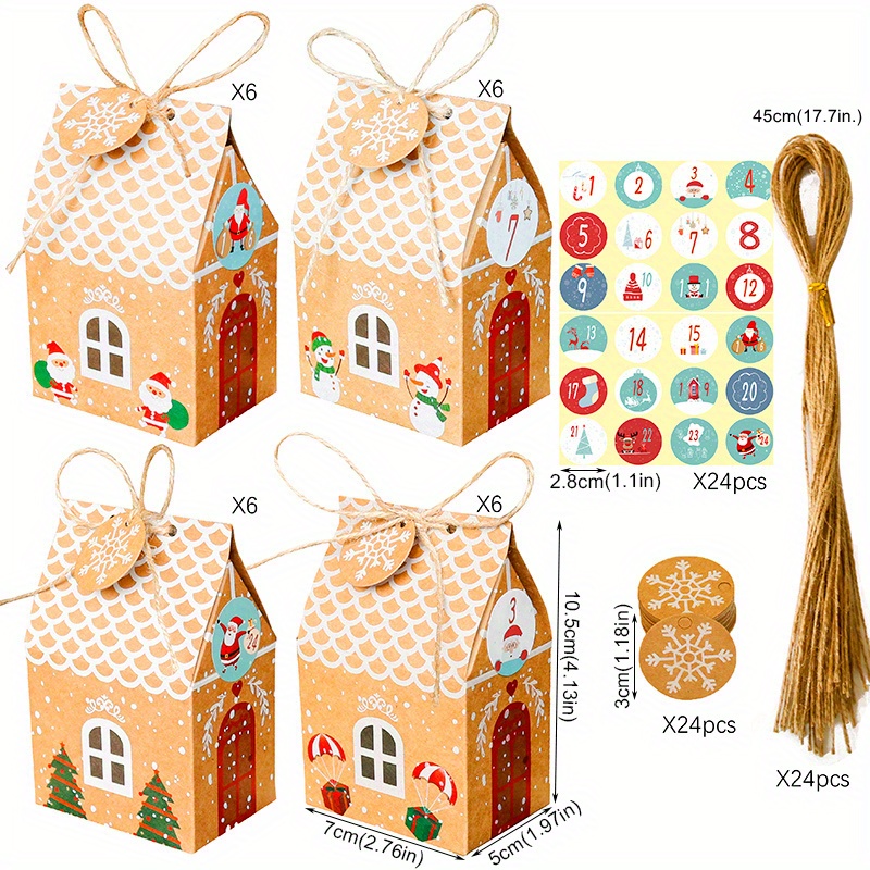 24sets Gingerbread House Shape Paper Boxes Diy Christmas Advent Calendar Gift Box Countdown Candy Treat Box For Holiday Decoration.