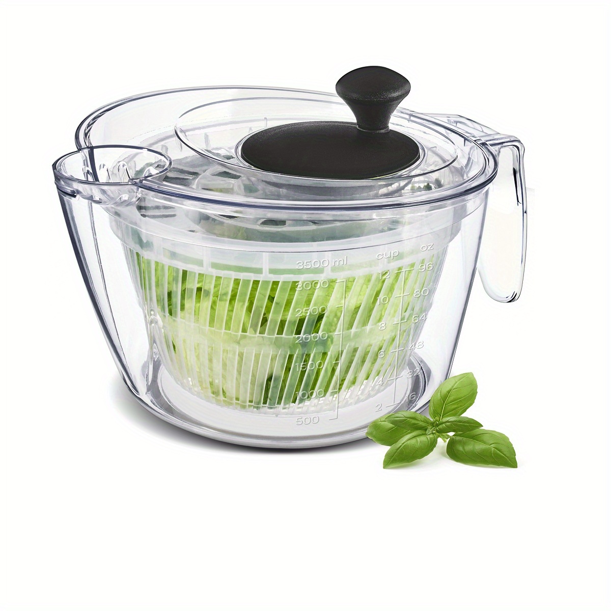 Joined Small Salad Spinner with Rotary Handle, Measuring Jug and Colander -  Quick and Easy Multi-Use Lettuce Spinner, Vegetable Dryer, Fruit Washer