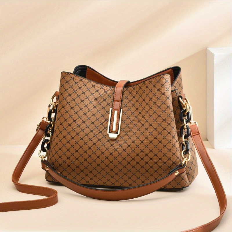 LUXUR 3-in-1 Checkered Crossbody Bag For Women's-PU Vegan Leather Cross Body  Bag-Fashion Checkered Shoulder Satchel Handbag with Coin Purse Brown  Checkered 