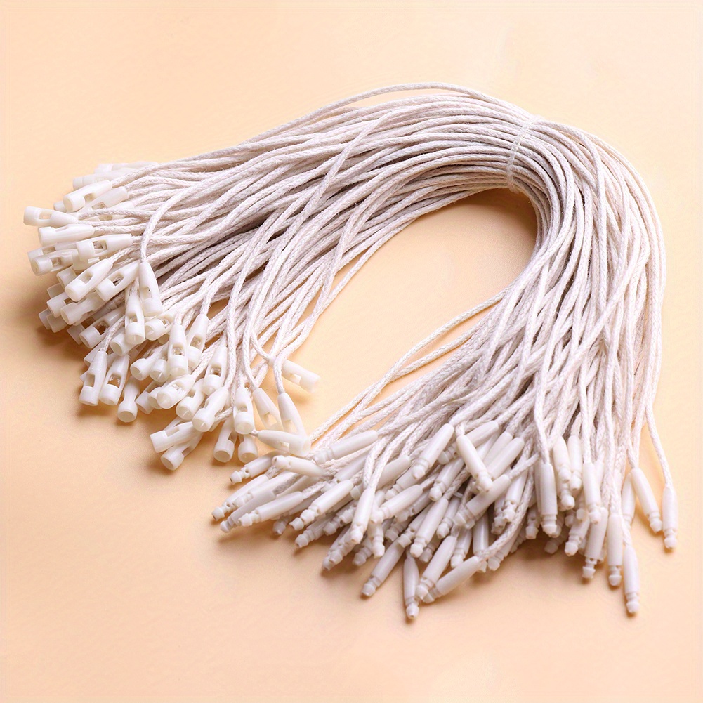 TEMU Paquete de 200 cordones encerados de calidad con etiquetas colgantes de cabeza de bala, cuerdas para etiquetas de ropa, cordones para etiquetas,