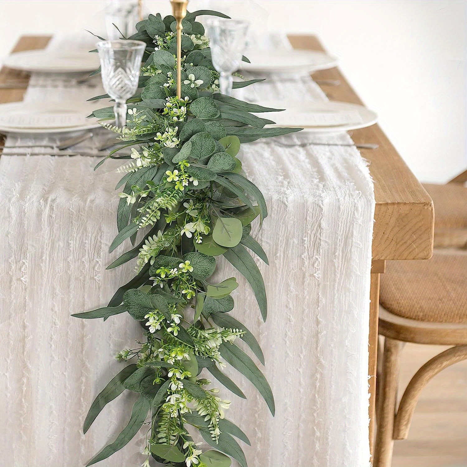 58 Artificial Fern and Gum Tree Garland, Fern Garland, Greenery Table  Runner, Green Wedding Runner, Woodland Nursery Garland 