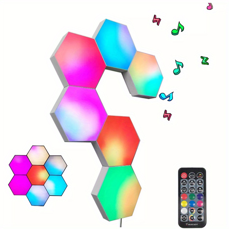 Smart Rgb Hexagon Led Wall Lights Sound Remote Control - Temu United Kingdom