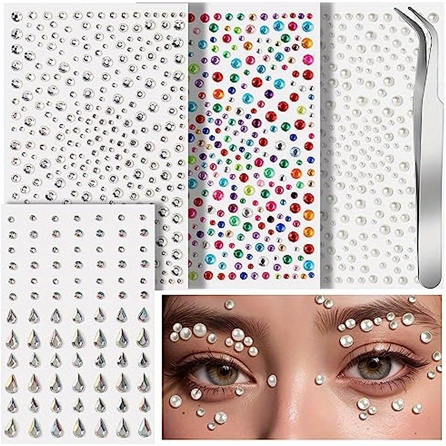 6 Sheets Face Jewels Eyes Face Body Jewels Pearl Nail Gems White Pearls  Decorate