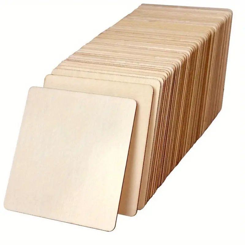 20pcs Unfinished Wood Pieces Wood Board Wooden Squares Cutout