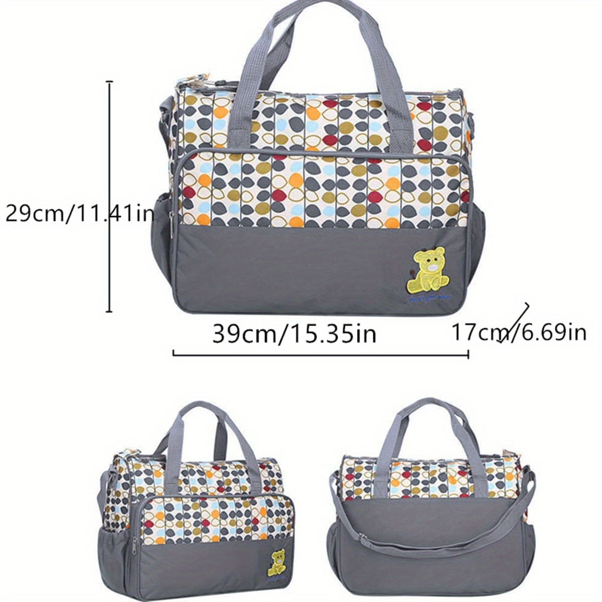 5pcs set of bags mommy bags large capacity one shoulder hand held mom bags slant cross multi functional   mother bags printed bear diaper bags details 2