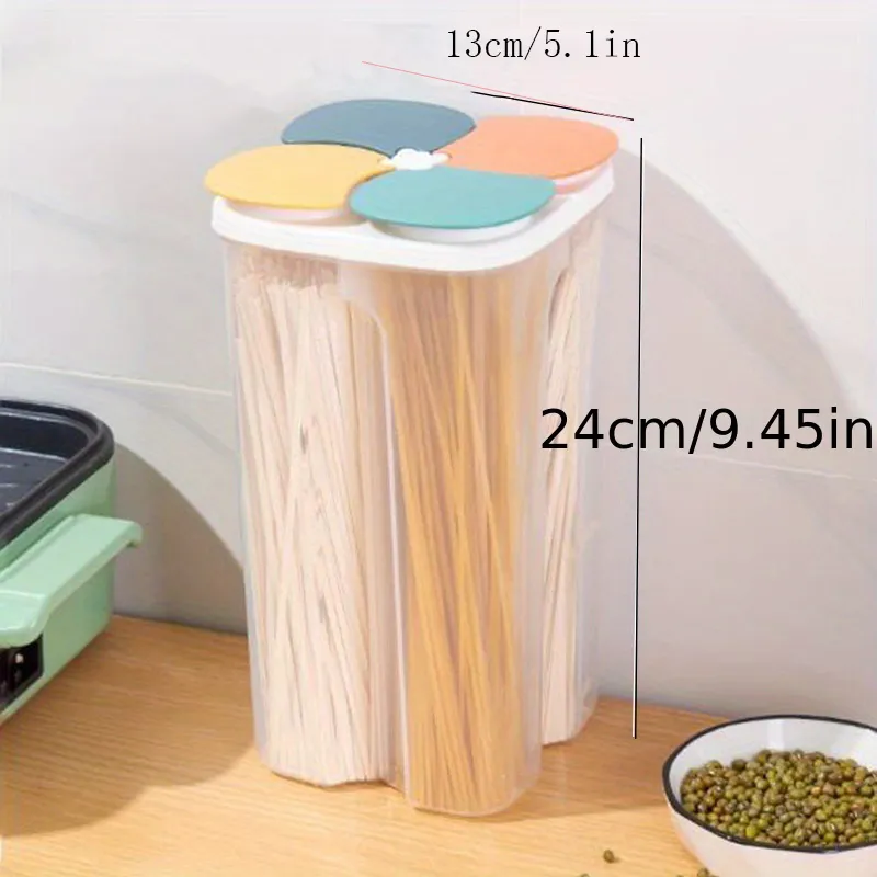 1pc 4 Grids Food Storage Containers With Lids, Clear Airtight Square Food Storage Tank, Multi-grid Moisture-proof Transparent Sealed Fresh-keeping Box, For Cereal, Rice, Pasta, Spice, Tea, Nuts And Beans, Food Jars & Canisters, Home Kitchen Supplies