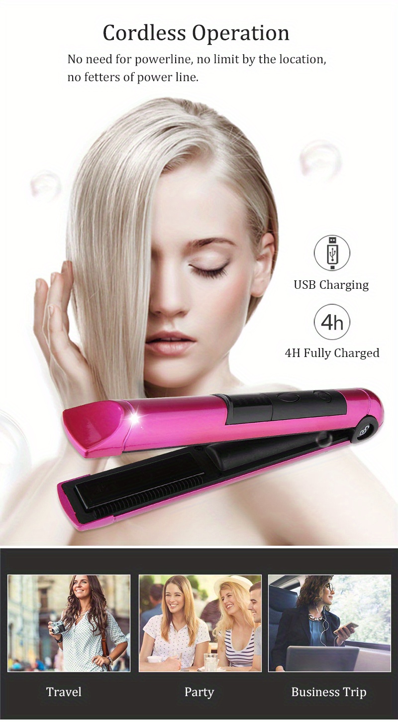 2 in 1 flat iron usb wireless hair straightener portable professional cordless roller curler ceramic fast heating styling tools details 2