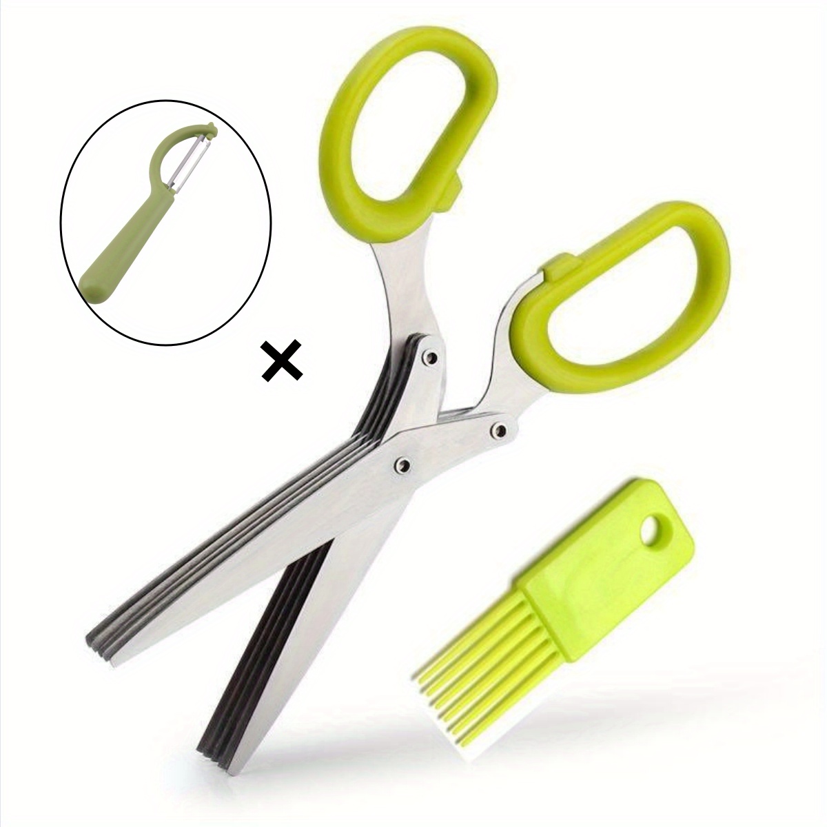 Scissors + Peeler Herb Scissors, Sea Moss, Chili, Scallions, Paper,  Shredded Ginger Multipurpose 5-blade Kitchen Herb Shears Herb Cutter With  Safety Cover And Cleaning Comb For Chopping Basil Chive Parsley - Temu