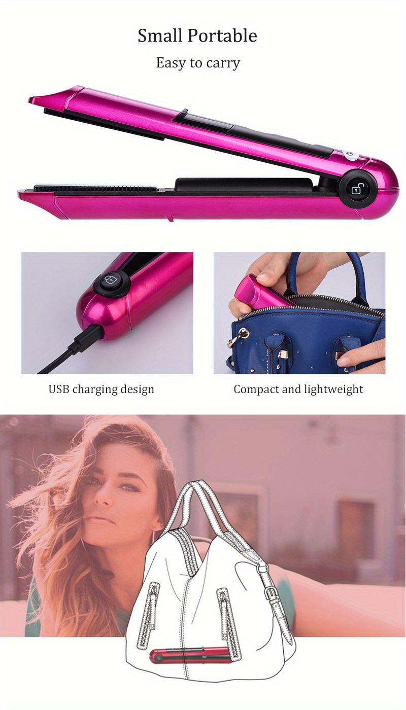2 in 1 flat iron usb wireless hair straightener portable professional cordless roller curler ceramic fast heating styling tools details 11