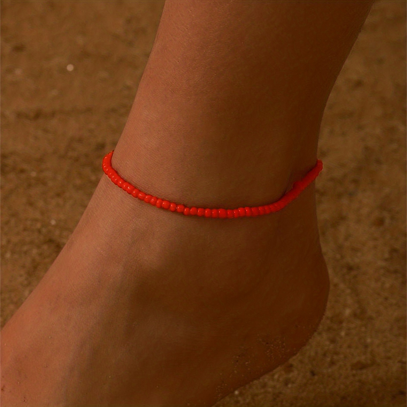 1pc Red Vacation Beach Summer Bohemian Style Minimalist Elastic Beaded Anklet Jewelry For Women For Daily Decoration