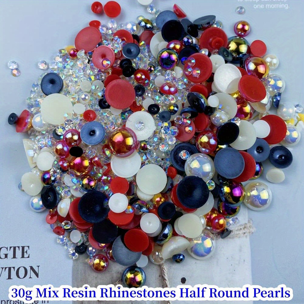  30g Half Pearl Rhinestones for Crafts Mixed Size 3mm-10mm Resin  Rhinestone Half Round Flatback Pearl Rhinestones for DIY Nail Art Crafts  Jewelry Decoration (White Black Series)