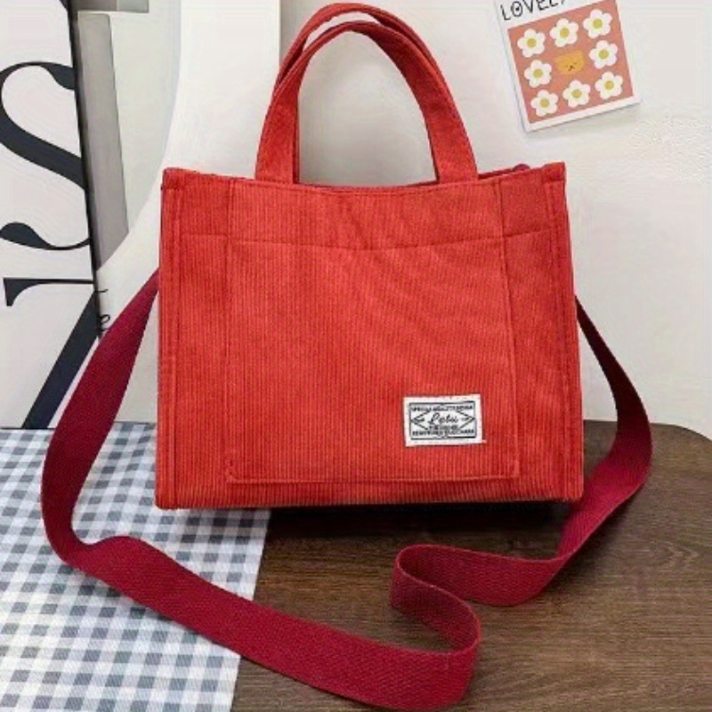 Solid Letter Patched Shoulder Bag Large Capacity Square Tote Bag For Women