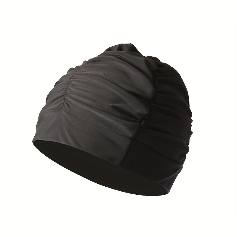 Image of 1pc Unisex Pleated Fabric Swimming Cap Ear Protection Enlarged Swimming Hat Breathable Pleated Swimming Cap Adult Cloth Hat