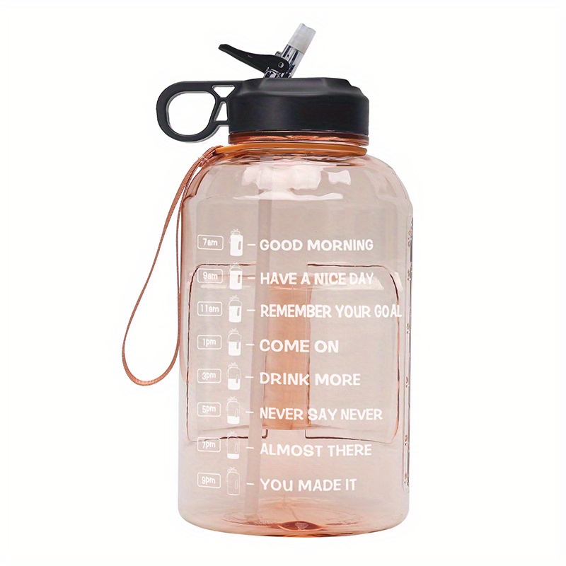 1pc Pink Time Marked Water Bottle, Transparent With Portable Strap