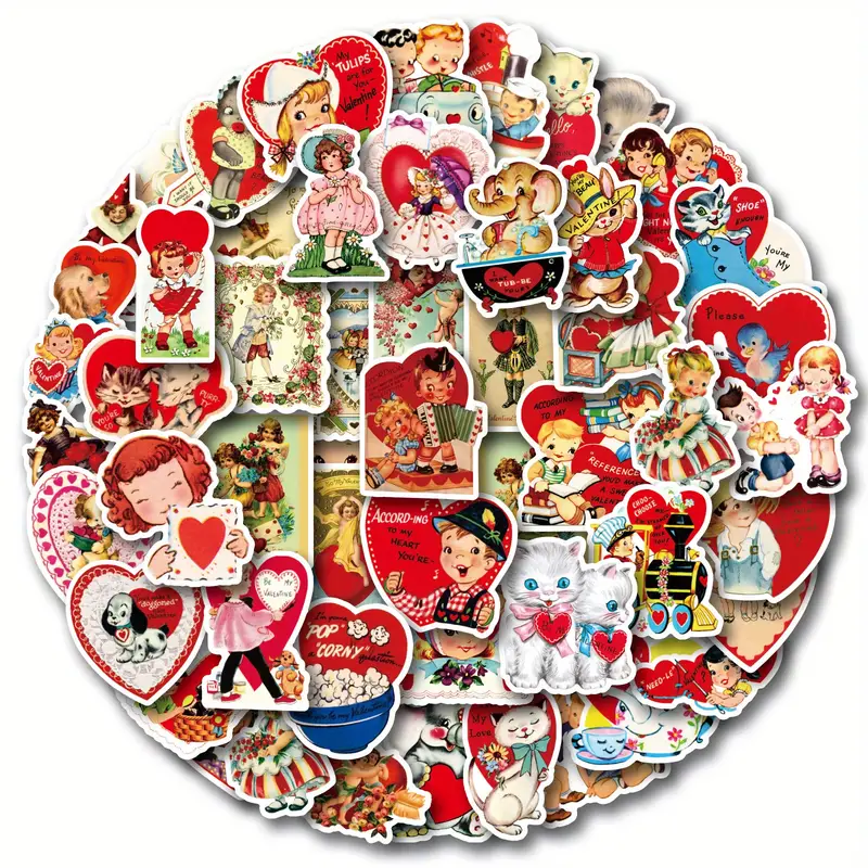 50pcs Valentine's Day Stickers Bulk, Vintage Heart Shape Self-Adhesive  Stickers For Water Bottles, Laptops, And Wedding Anniversary Invitation  Greetin