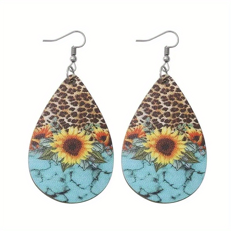 1 Paar Böhmische Pu Leder Türkis Sonnenblume Prin Produktbild-Vorschau 5