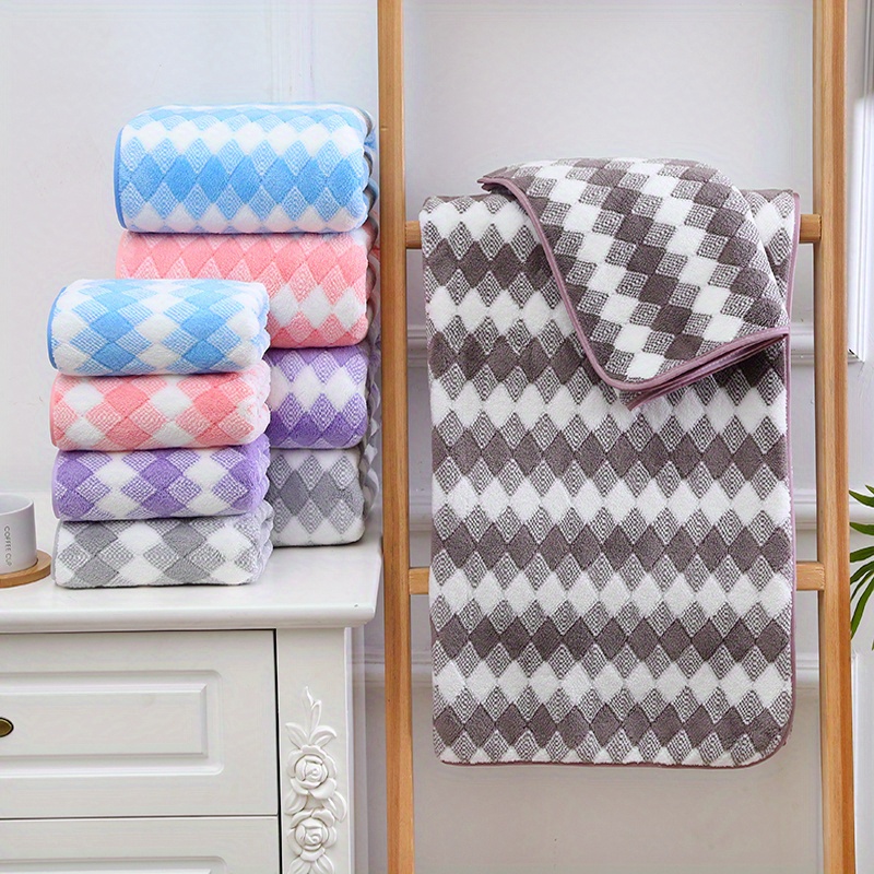 Plaid Pattern Towel Set Coral Velvet Hand Towel Bath Towel - Temu