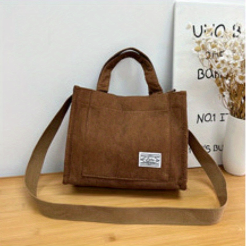 Solid Letter Patched Shoulder Bag Large Capacity Square Tote Bag For Women