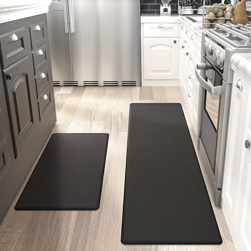 HOMEIDEAS Kitchen Rugs and Mats Set 2 Piece, (30X17+48X17) Black  Chenille Kitchen Runner Rug for Floor Non Skid Washable, Soft, Absorbent,  Long