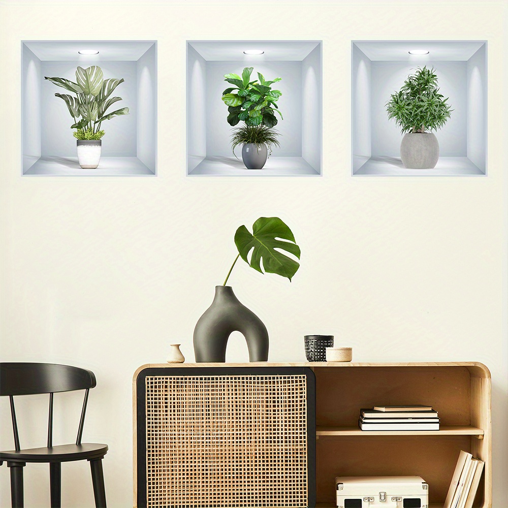 CAINCAY Pegatinas de pared 3D de plantas verdes, 6 unidades, para salón,  PVC, hojas verdes, hojas verdes, murales, flores en maceta, pegatinas de  pared para cocina, oficina, decoración de pared : 