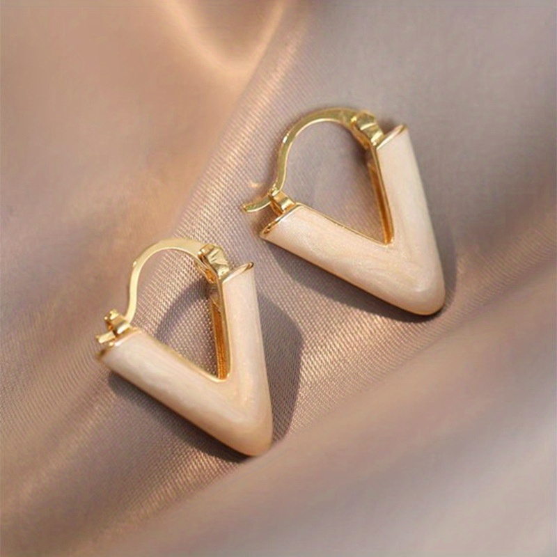 V Shape White Enamel Hoop Earrings Simple Japanese Korean Style Alloy  Jewelry Delicate Female Gift Daily Casual - Jewelry & Accessories - Temu