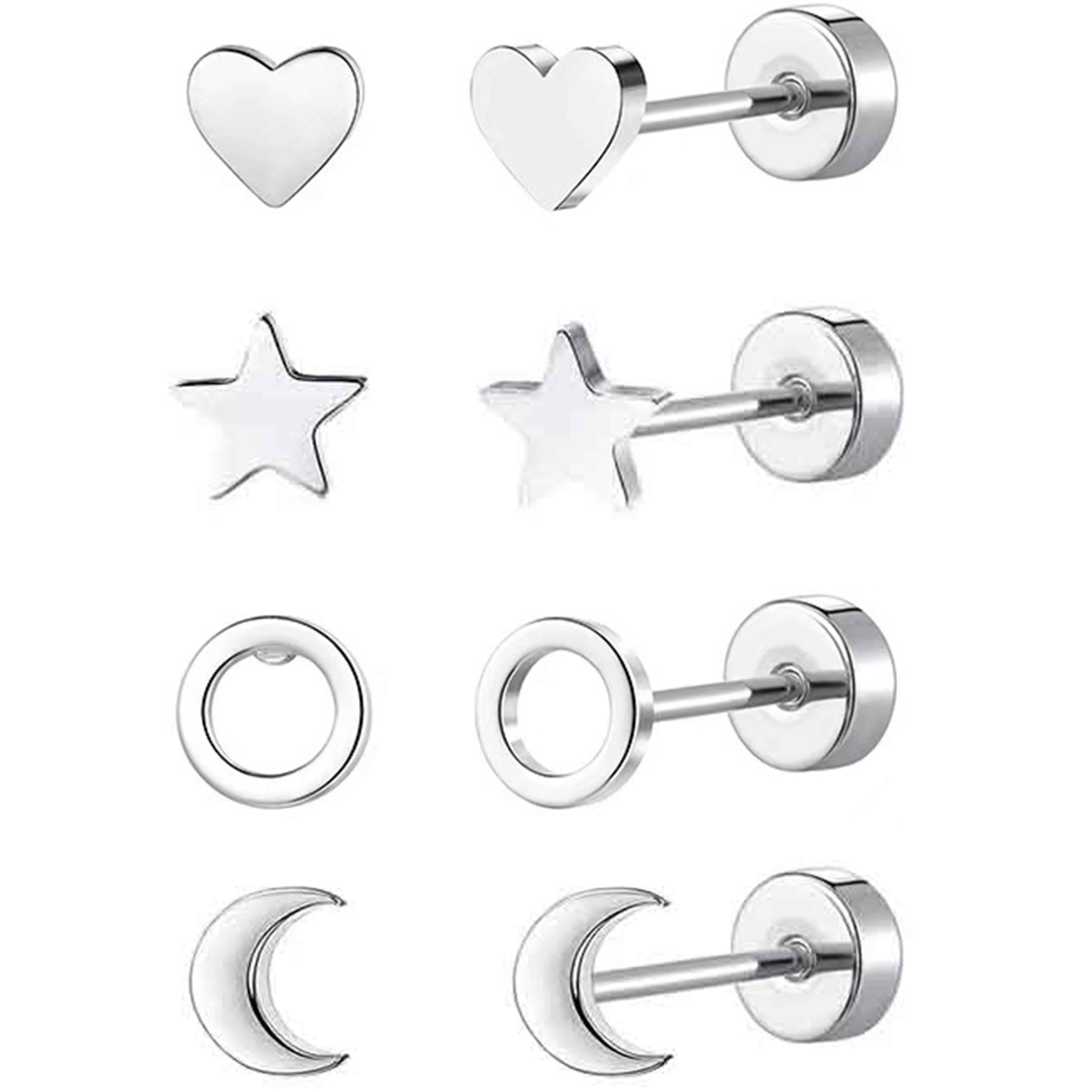 

4 Pairs Set Of Titanium Steel Small Stud Earring Simple Leisure Style Lightweight Female Ear Ornaments For Women Daily Wear