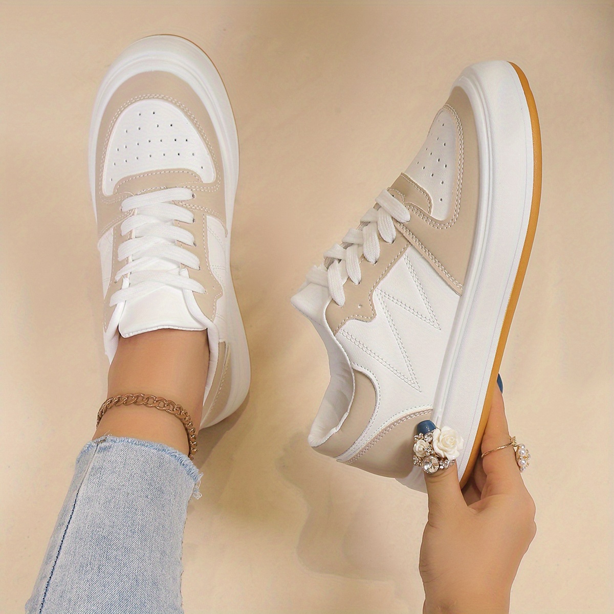 Sneakers Athletic Shoes 793 Khaki, Women Shoes