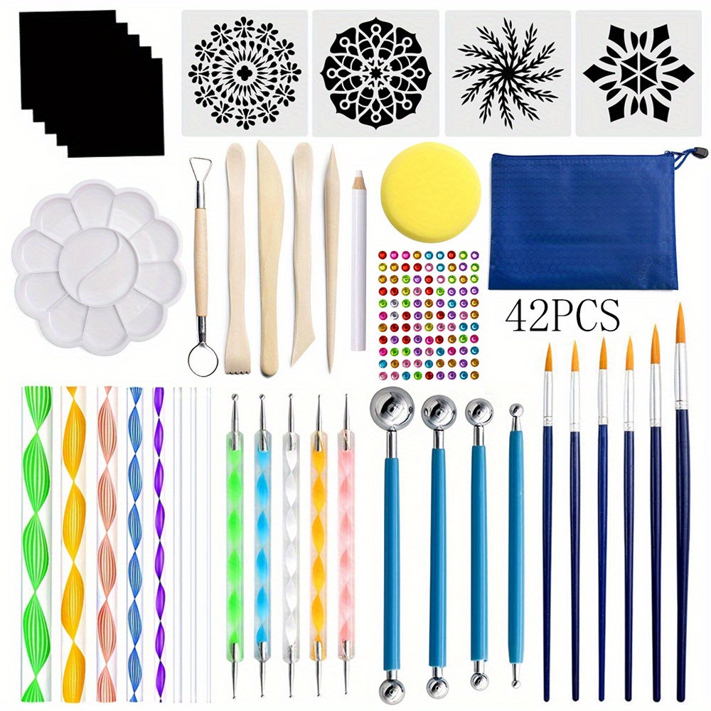 42pcs mandala dotting tools painting kit with zipper storage bag for painting rocks mandala art and drawing art nail art crafts painting tools set