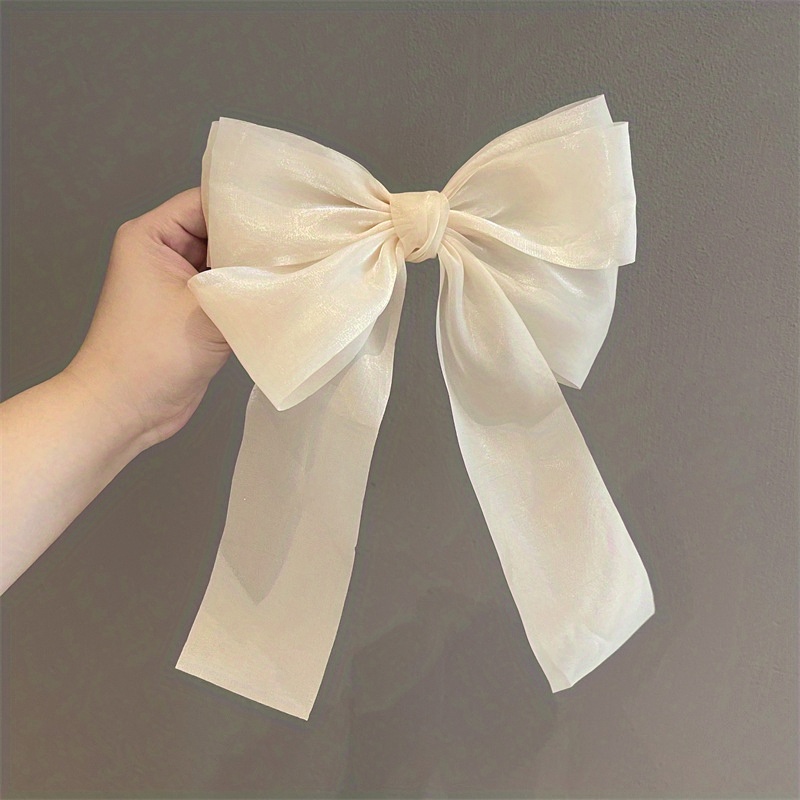 Large Hair Bow Clips for Women Girls Silky Satin Hair Barrettes with Long  Ribbon Tail White Hair Bows Slides Wedding Hair Accessories for Women Girls