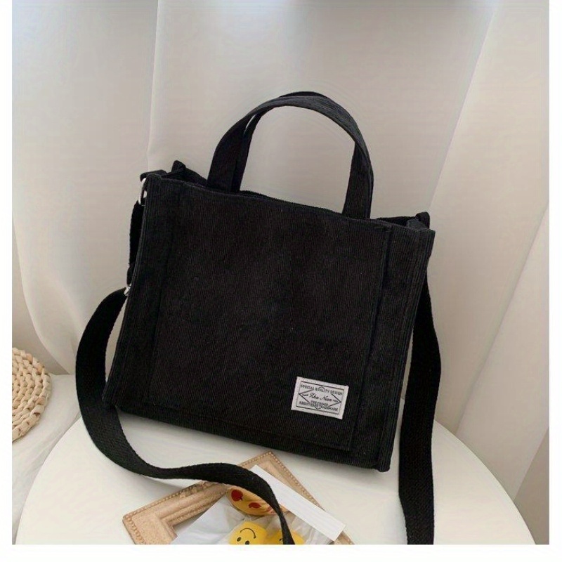 Solid Letter Patched Shoulder Bag Large Capacity Square Tote Bag For Women