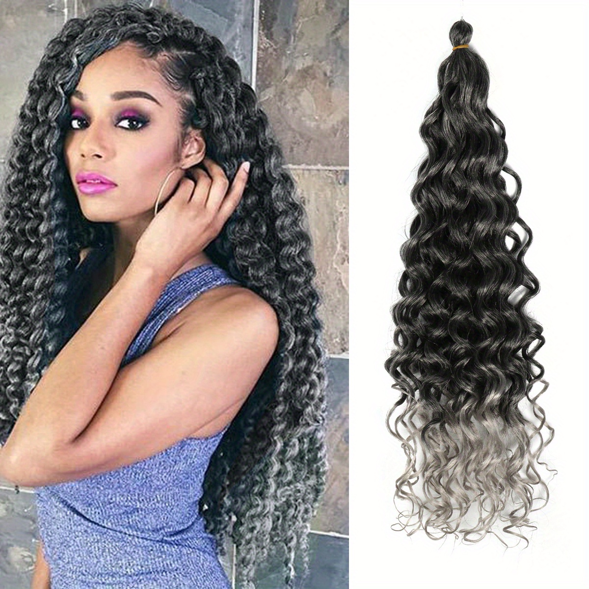  GoGo Curl Curly Crochet Hair for Women Water Wave Crochet Hair  Deep Wave Braiding Hair Bohemian Crochet Braids Synthetic Hair Extensions  (18 inch(Pack of 6), 1B Natural Black) : Beauty