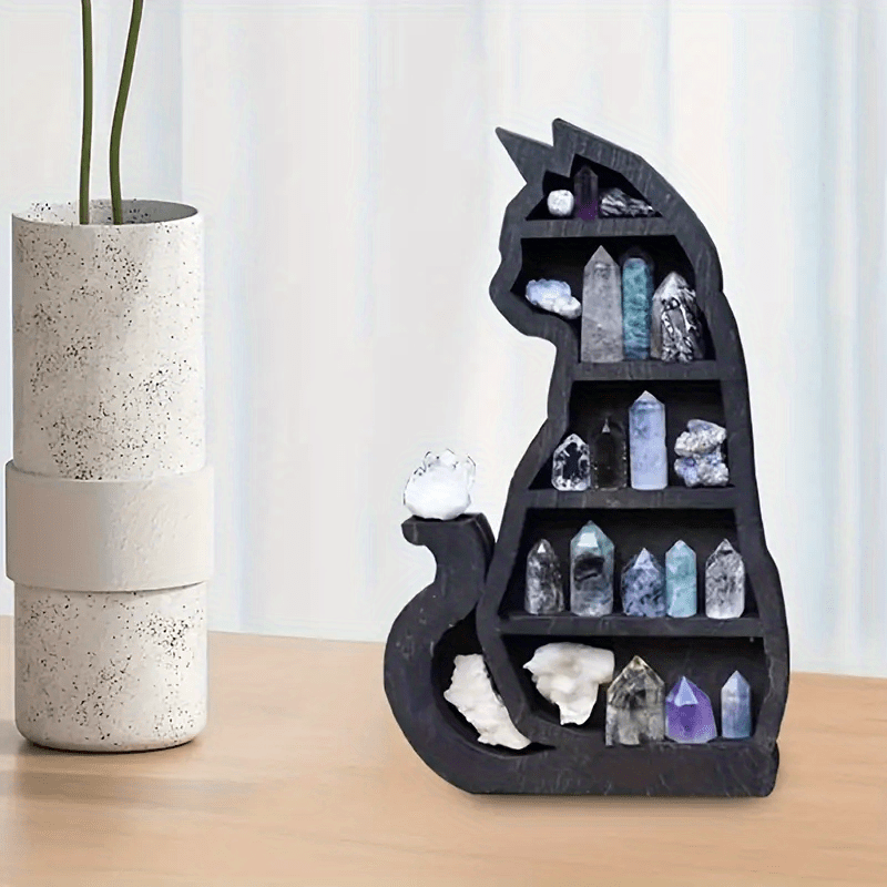 1pc Cat On The Moon Crystal Wood Shelf, Wooden Crystal Display Shelf, Moon  Shelf Black Cat Design Floating Moon Phases Shelf Gothic Witchy Room Decora