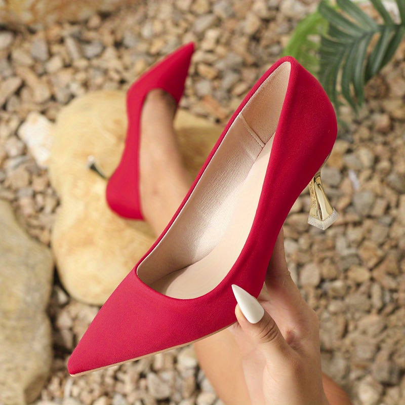 Women's Pointed Toe Court Pumps Solid Color Slip Satin - Temu