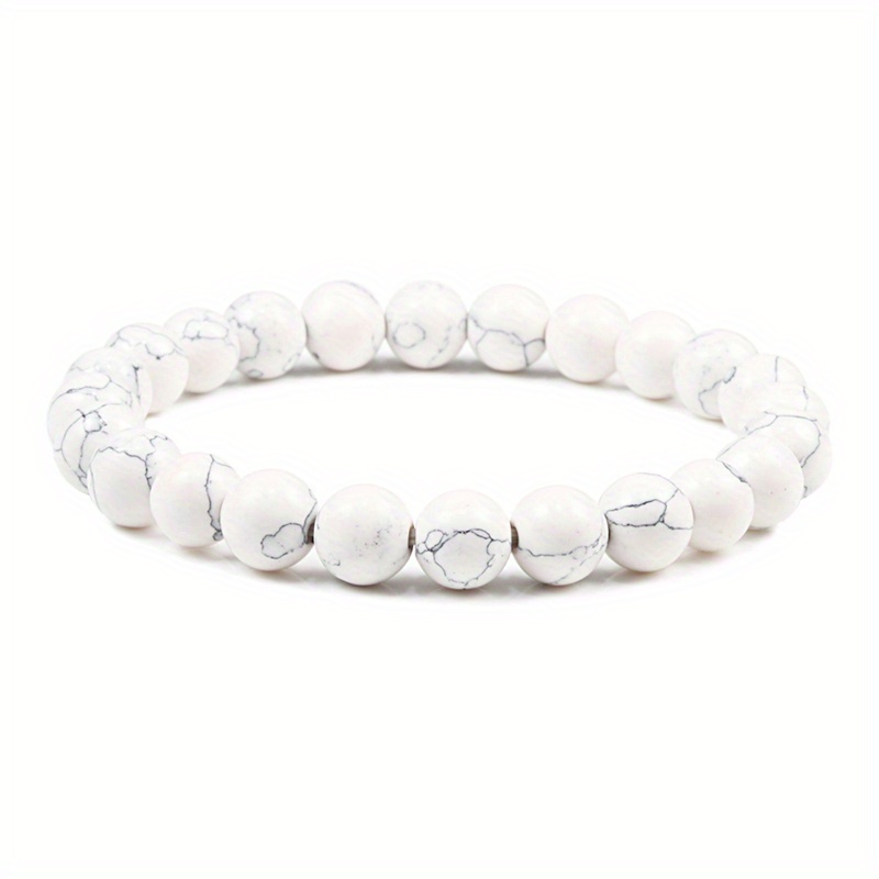 Image of High Quality Stone Bracelets Couple Distance Beads Black White Stretch Strand Bracelet For Father Jewelry Gift For Wife Girlfriend Sister