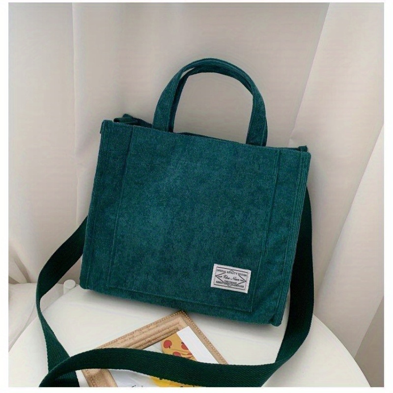 Solid Letter Patched Shoulder Bag Large Capacity Square Tote Bag For Women