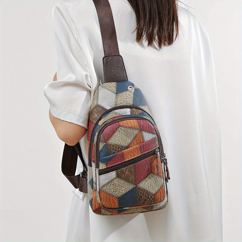 Stylish Multiple Pattern Mini Chest Bag, Light Sling Bag With