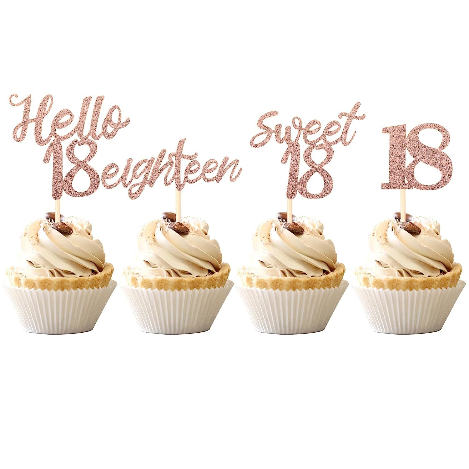 12 Pcs, 18th Birthday Cupcake Toppers Sweet 18 Hello 18 Eighteen Cupcake  Picks 18th Birthday Cake Decorations Supplies