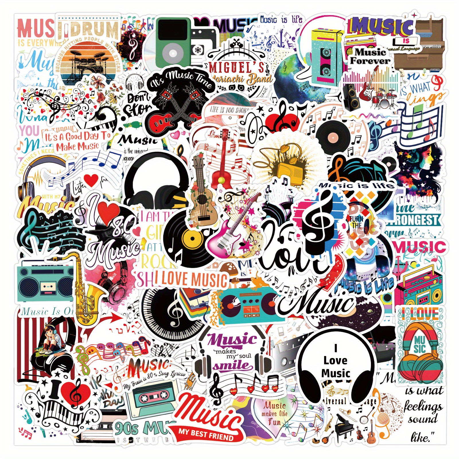 Image of 120pcs Music Music Note Stickers Pack, For Water Bottle Laptop Scrapbooking Journaling Gifts For Birthday Halloween Party Supply Decoration