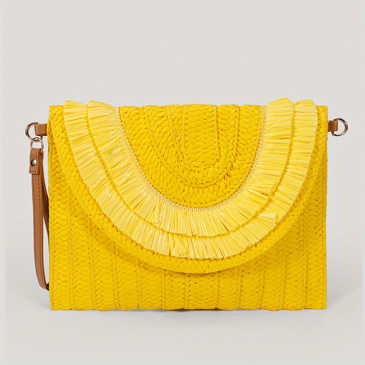 Woven Straw Clutch Bag Flap Magnet Handbag Solid Weaving Purse Wristlet