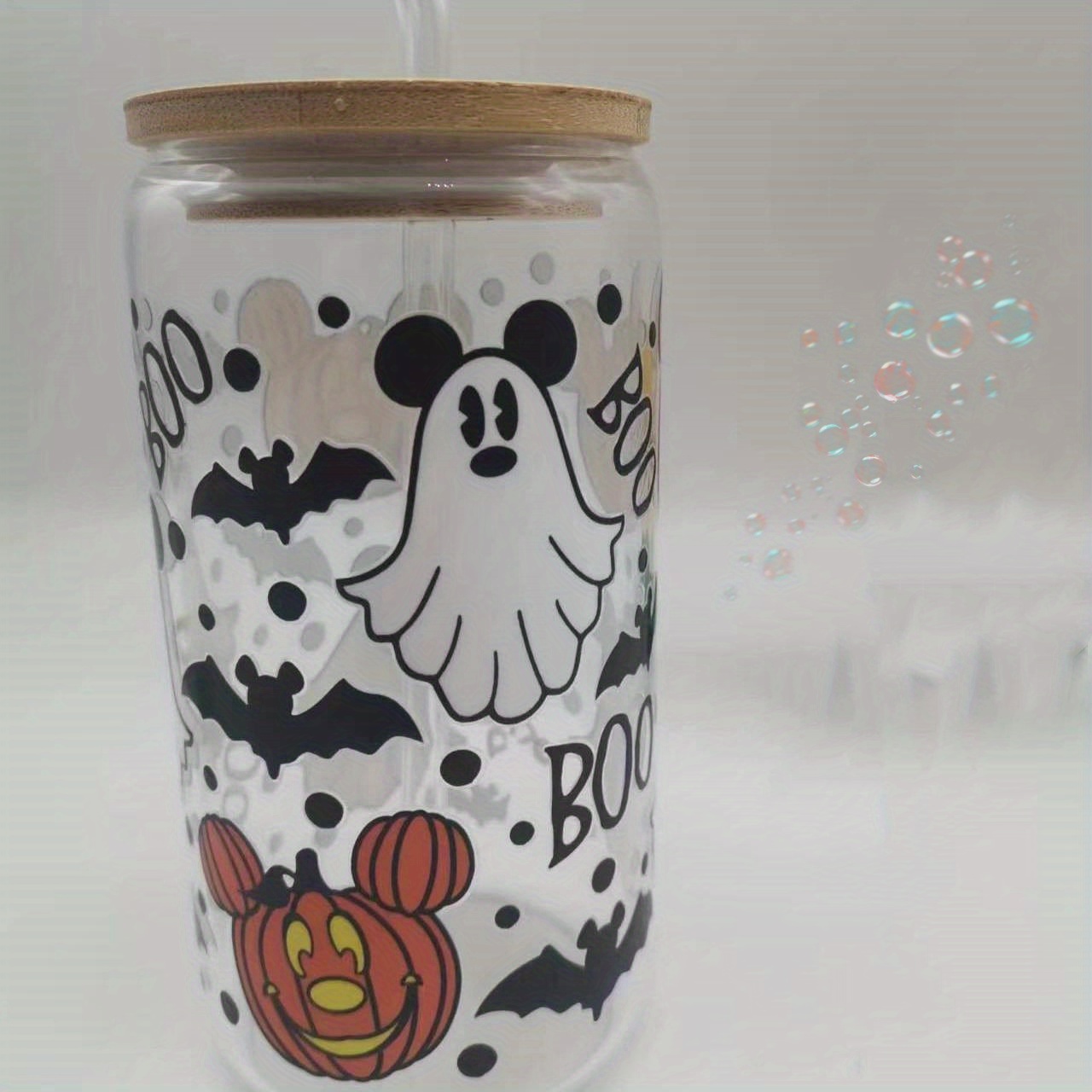 Halloween Glass Cans Set With Glass Cup Bamboo Lid Straw Brush Beer Glass  Cans, Soda, Iced Coffee Cup High Borosilicate Glass Water Cup With Airtight Lids  Straws, Juice Cup, Drinkware Vintage Halloween