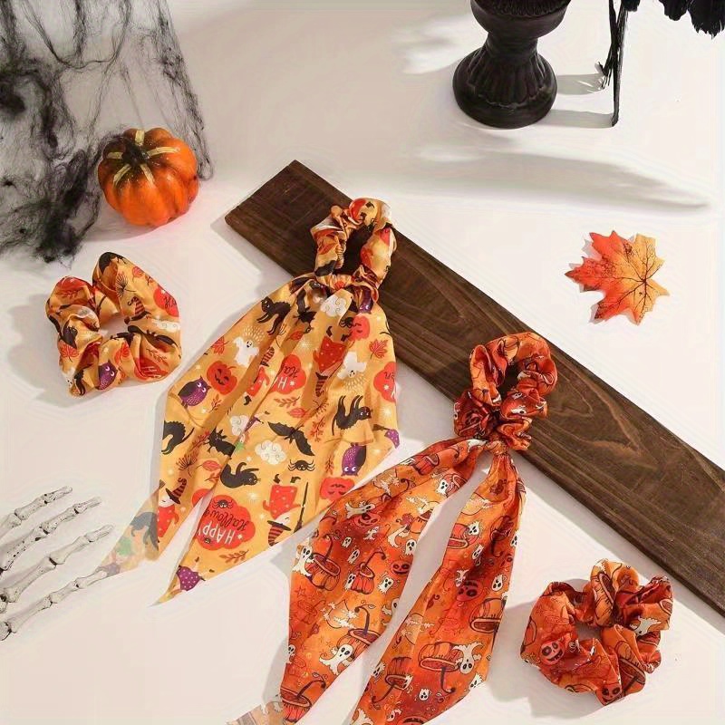  9 Pieces Halloween Hair Scarf Scrunchies Chiffon Print  Halloween Hair Rope, Halloween Elastic Hair Ties with Ribbon Bow Rubber  Bands, Pumpkin Skeleton Ghost Ponytail Holder Halloween Hair Accessories :  Beauty