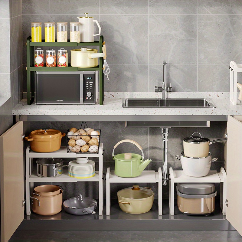 1pc Detachable Foldable Multi-functional Kitchen Storage Rack With Double  Sided Pot Shelf For Countertop Organization
