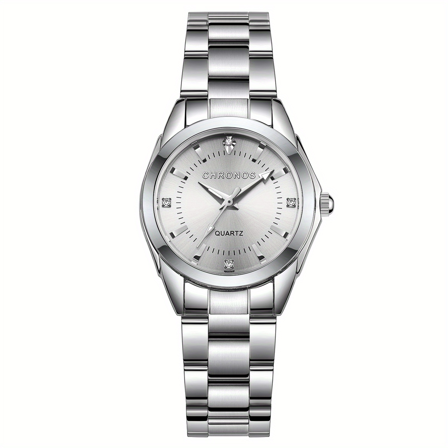 エレガントなラウンドポインタークォーツウォッチラインストーン装飾アナログステンレススチール腕時計 - Temu Japan